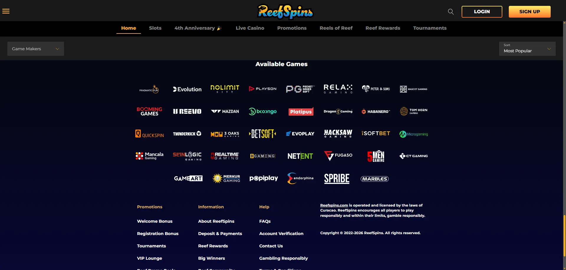 Access ReefSpins Casino login from mobile browser on any device