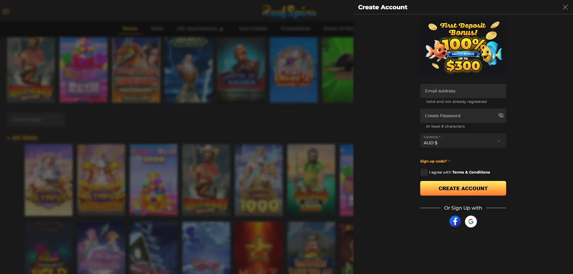How to create a new account at ReefSpins Casino step by step