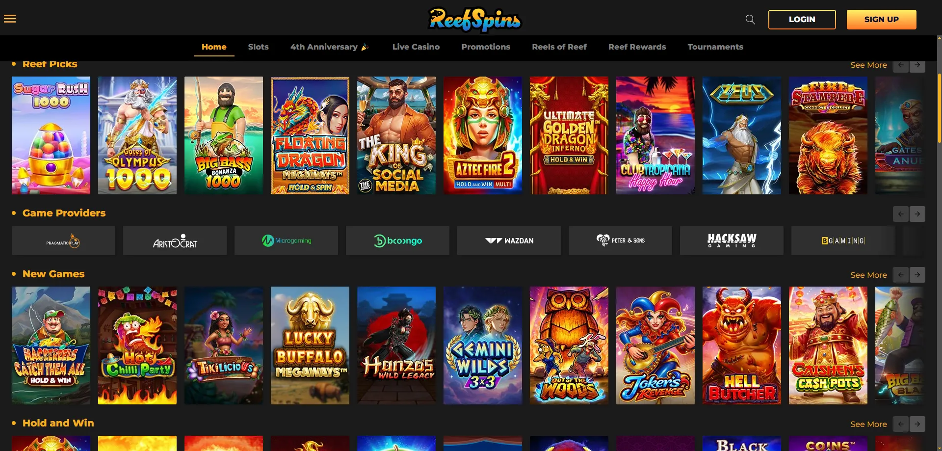 ReefSpins pokies and casino games — top providers collection